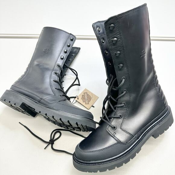 Harley-Davidson Shoes - Harley Davidson Motorcycle Boots Akers 10" Lace Women’s 10M Black Leather D84764